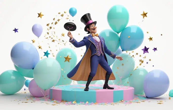 Magician in Costume with a Magic Wand 3D Design Illustration